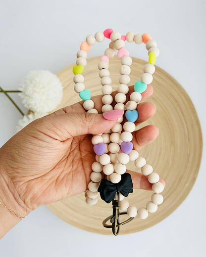 Bow Beaded Lanyard with Hearts