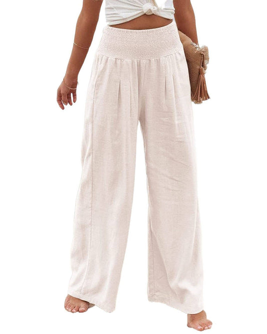 Mid Rise Cotton Linen Slacks - White - MaeSor Boutique