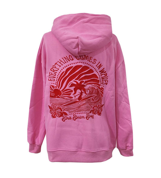 Surf & Waves Palm Trees Embroidered Fleece Oversized Hoodie - Pink - MaeSor Boutique