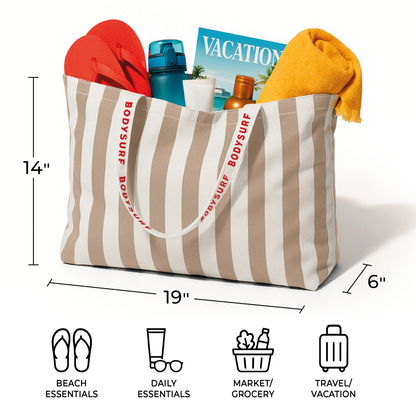 Organic Cotton Canvas Tote Bag with Aesthetic Striped Design - - MaeSor Boutique