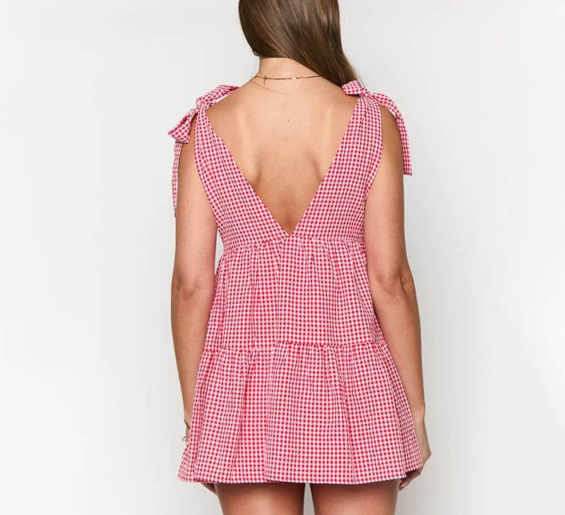 V-NECK VEST LACE-UP CASUAL A-LINE SHORT DRESS