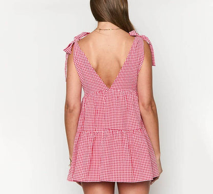 V-NECK VEST LACE-UP CASUAL A-LINE SHORT DRESS