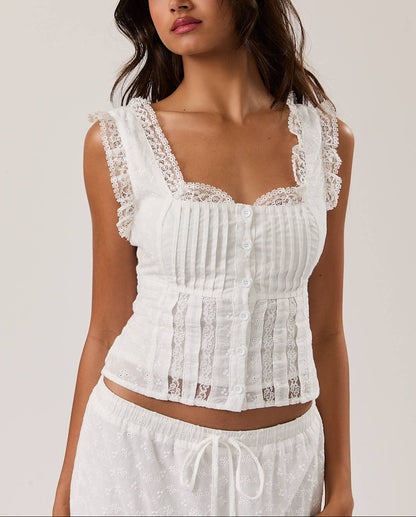 Sweet Muse Ruffled Square Neck Top - White - MaeSor Boutique