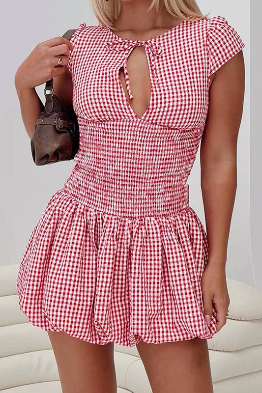TIE-FRONT GINGHAM CASUAL DRESS