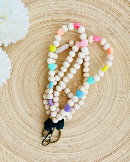Bow Beaded Lanyard with Hearts