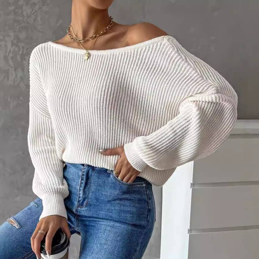 FASHION SLOUCHY TWIST BACKLESS KNITTED SWEATER