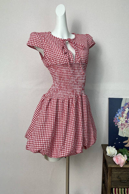 TIE-FRONT GINGHAM CASUAL DRESS