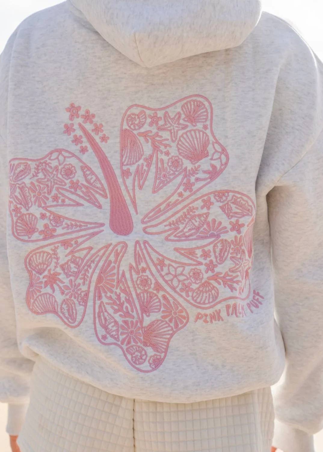 Tropical Hibiscus Floral Embroidered Fleece Oversized Hoodie - - MaeSor Boutique