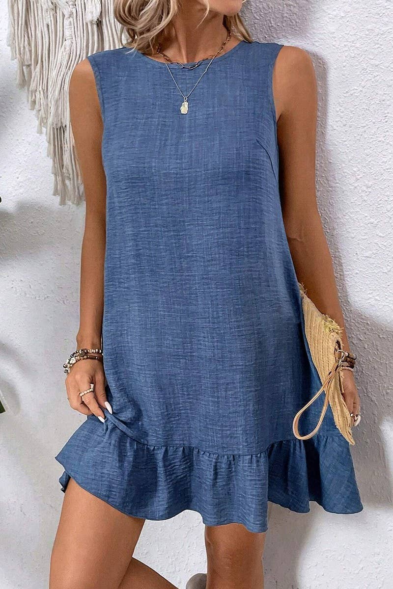 Ruffled Sleeveless Casual Tank Dress - - MaeSor Boutique