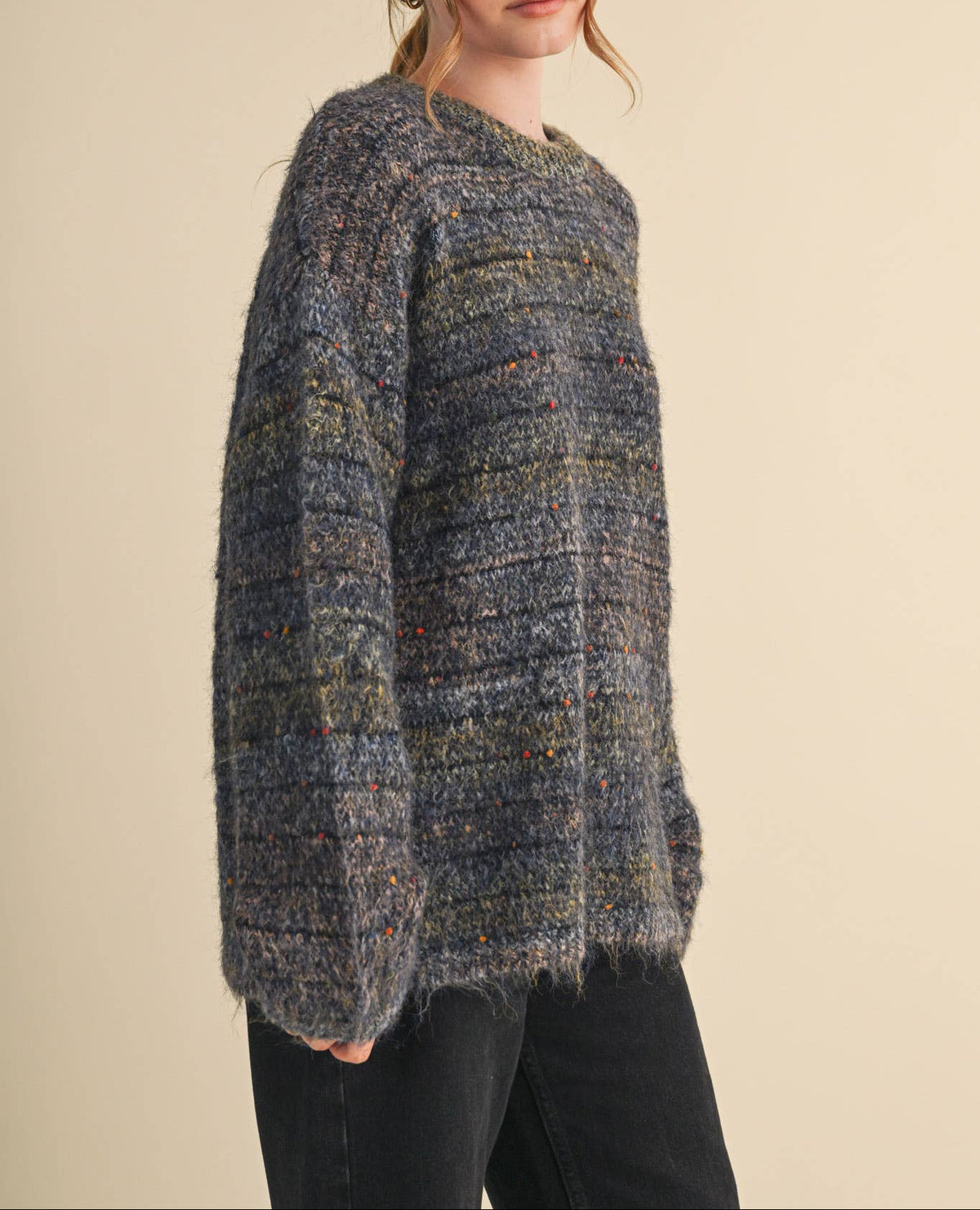 Speckled Knit Striped Sweater Pullover - - MaeSor Boutique