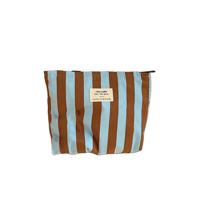 Color Block Striped Cotton Large Makeup Bag