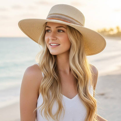 Multiple Stripes Wide Brim Straw Hat