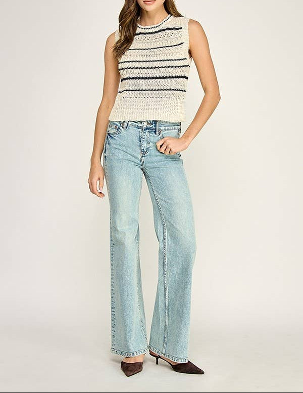 Soft Striped Cropped Knit Tank