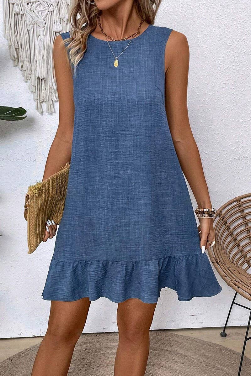 Ruffled Sleeveless Casual Tank Dress - - MaeSor Boutique