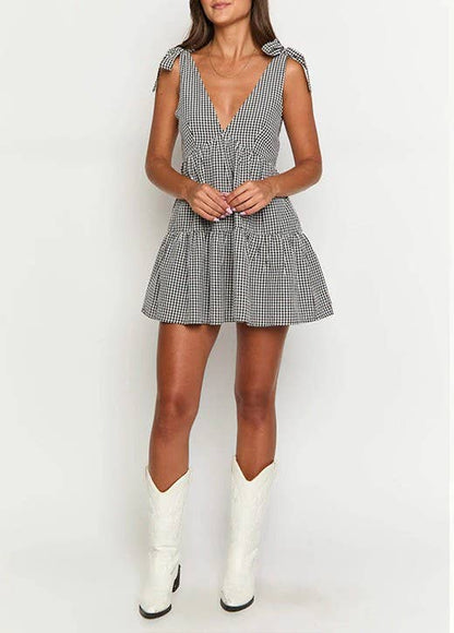 V-NECK VEST LACE-UP CASUAL A-LINE SHORT DRESS