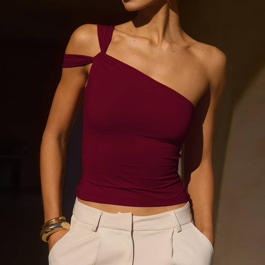 ASYMMETRICAL OFF-SHOULDER STRAPLESS TOP