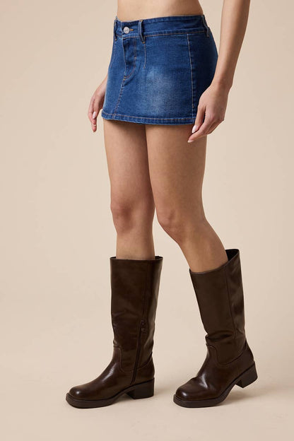 LIGHTLY WASHED DENIM CASUAL MICRO MINI SKORT